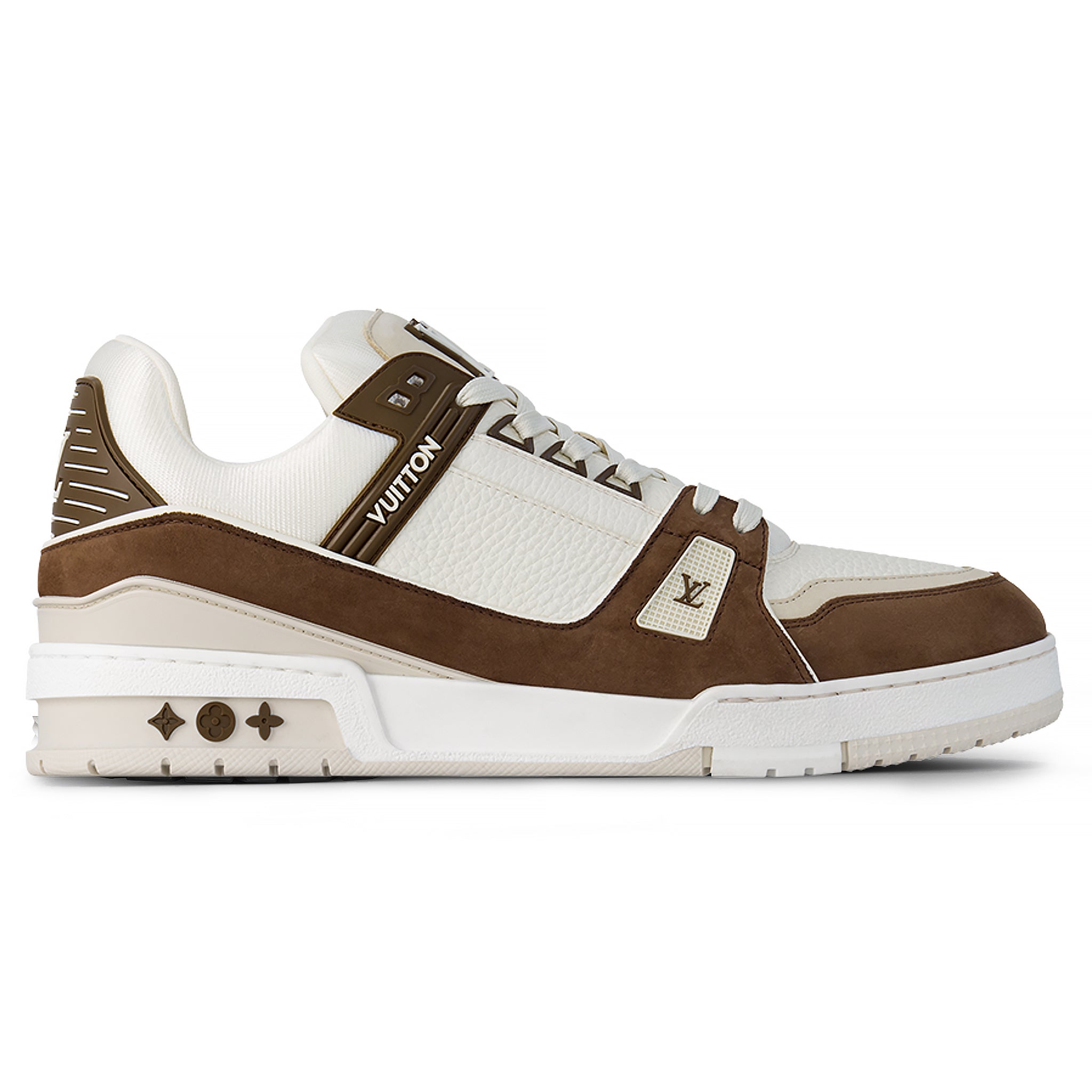 Side view of Louis Vuitton LV Trainer Calf Leather Moka Sneaker NVPROD4280067V